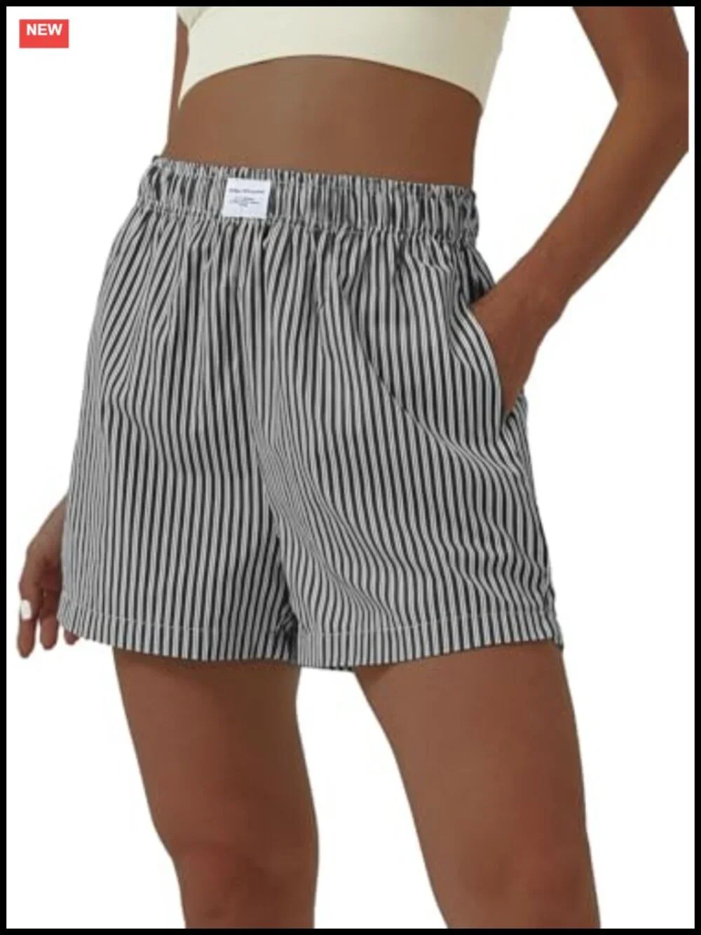 High Waisted Striped Straight Leg Summer Shorts with Pockets